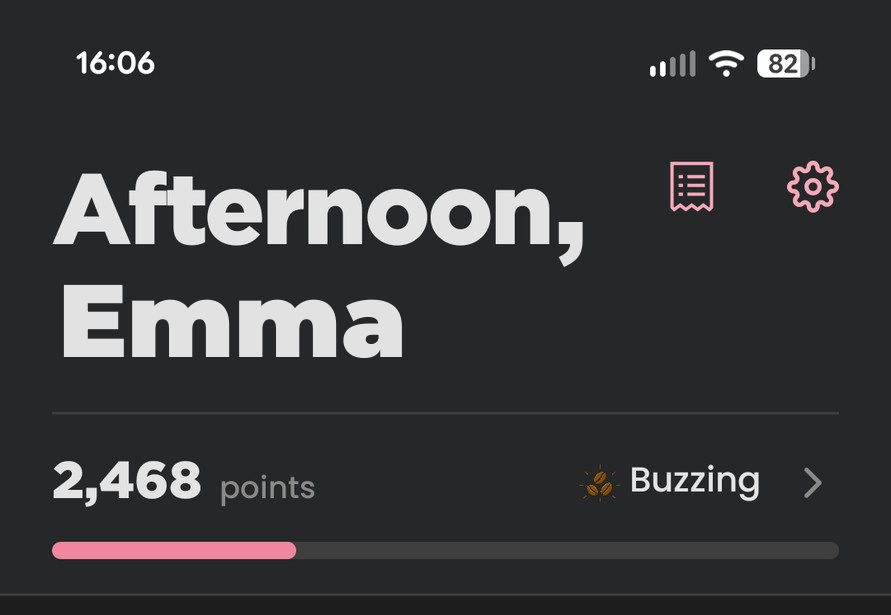 The Octane app home screen: a personal greeting, points balance, and Buzzing rewards tier